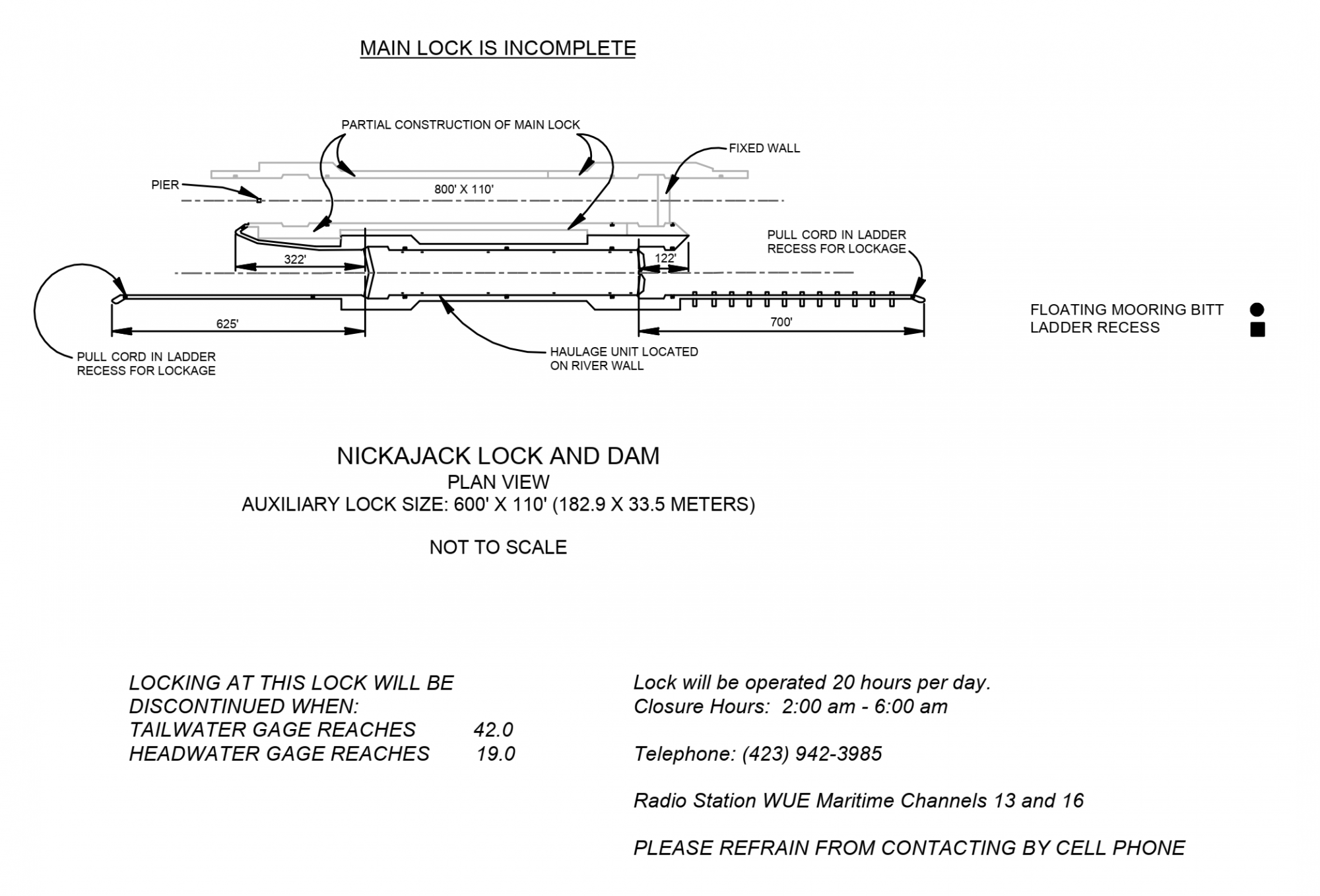 Nickajack Lock & Dam - Aux Lock Clearances | Bridge Calculator LLC