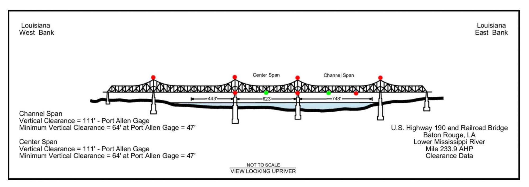 Baton Rouge Bridge - US Hwy 190 Westerly Clearances | Bridge Calculator LLC